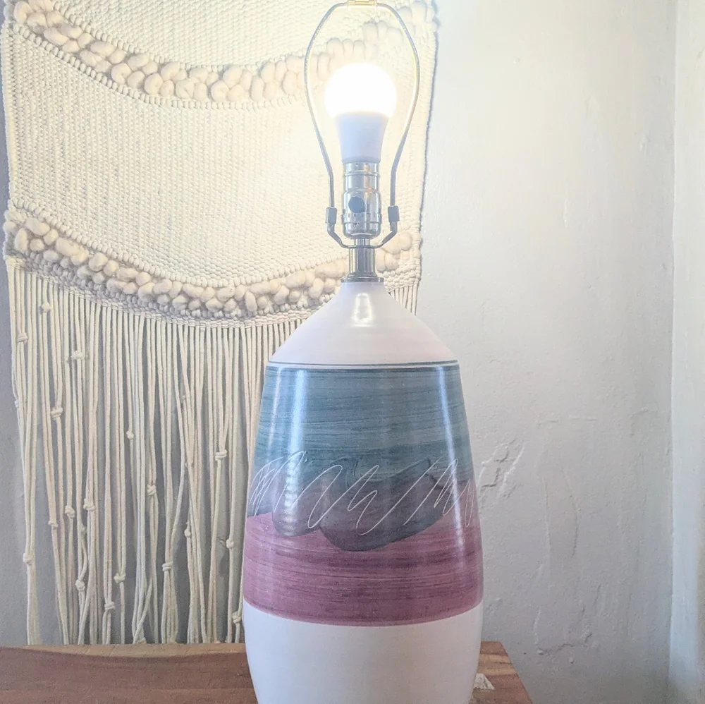 Vintage Ceramic Pottery Lamp – Artist Signed Foster – Handmade – Boho Home Decor